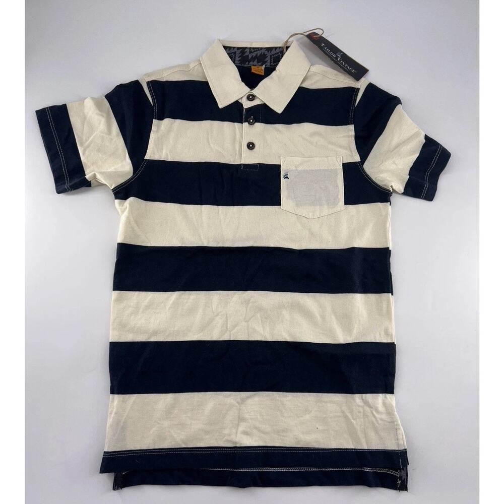 Tailor Vintage Polo Shirt Kids Size 12 Blue Cream Short Sleeve Dressy Cotton New